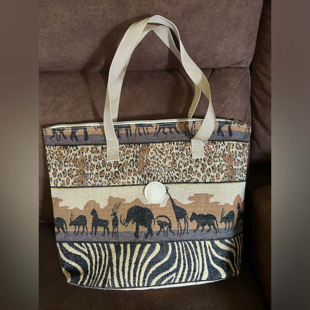 Vintage Jade African Animal African Animal Print Safari Tapestry Tote Bag